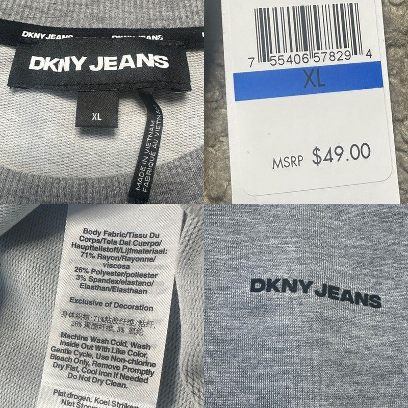Dkny Cropped Sweater Womens XL Gray Short Sleeve Cozy Loungewear Minimalist