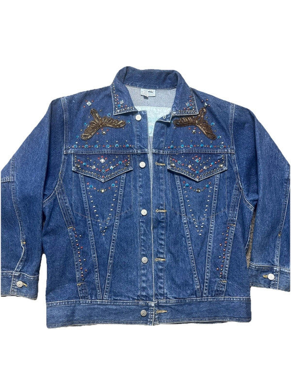 Vintage Freego Western Denim Jacket Women’s Medium Cowgirl Rhinestone Americana