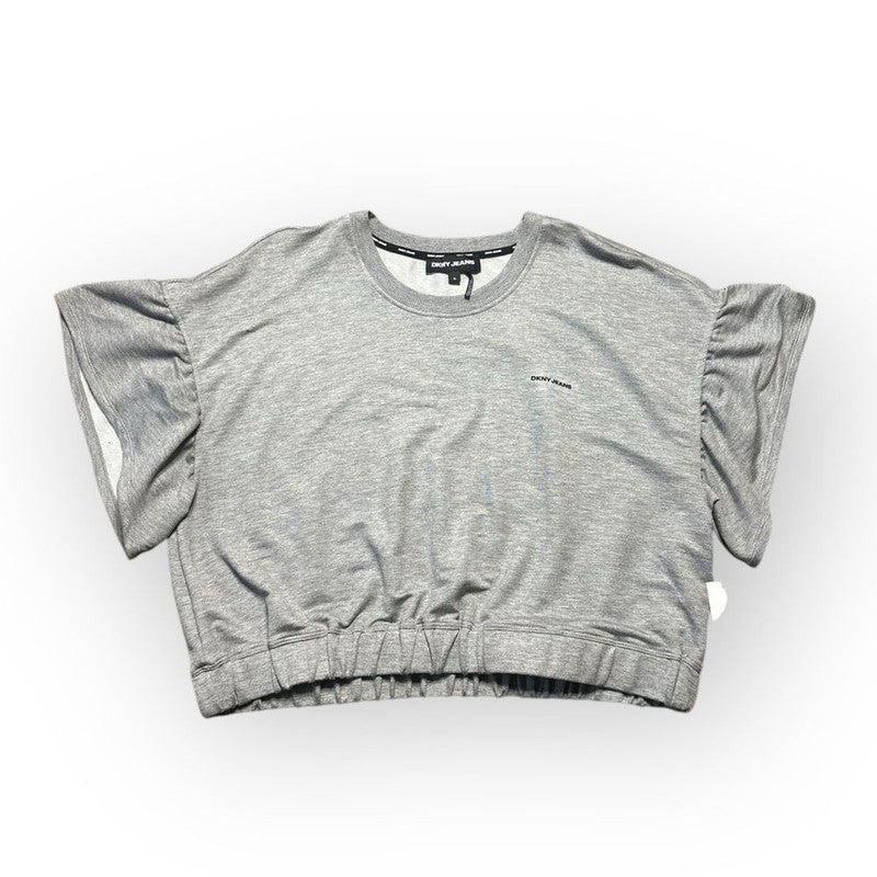Dkny Cropped Sweater Womens XL Gray Short Sleeve Cozy Loungewear Minimalist