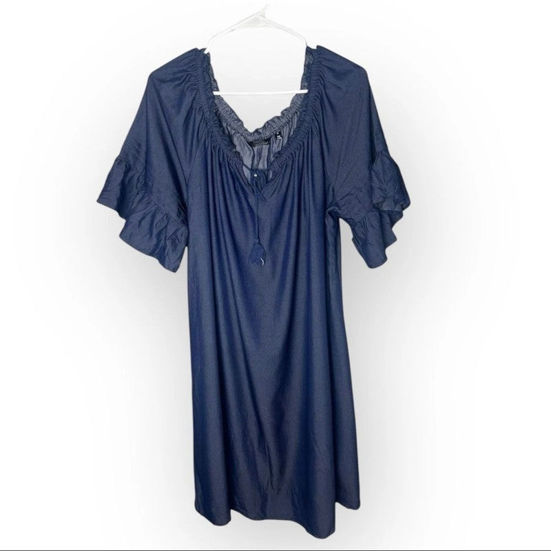 Mlle Gabrielle Denim Chambray Dress Women’s 2X Off The Shoulder Popover