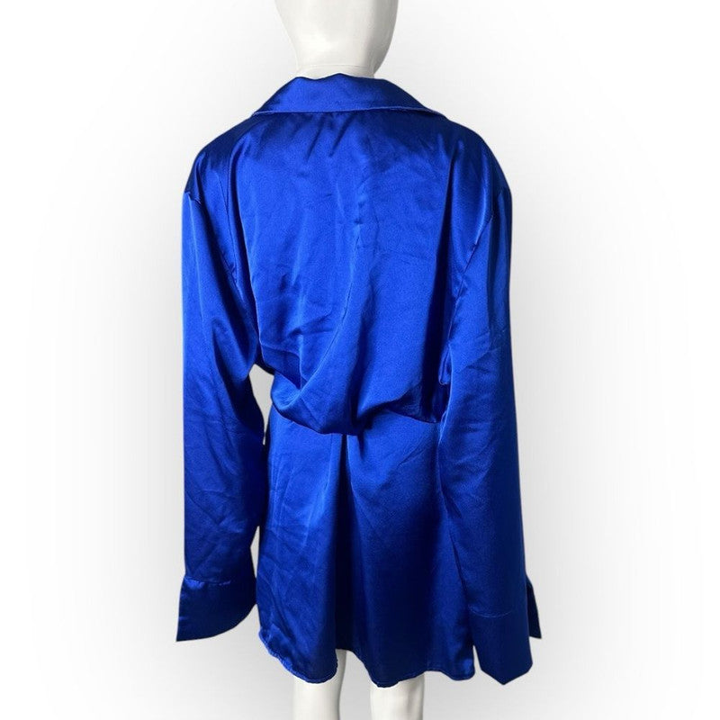 90s/Y2K Boohoo Satin Wrap Dress Women's 18 Blue Plus Size