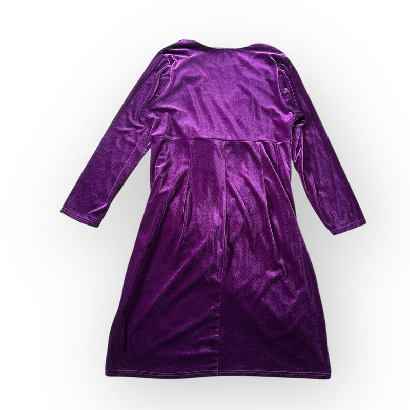 Pinup Fashion Velvet Dress Womens 20 Purple V Neck Pullover Party Dress