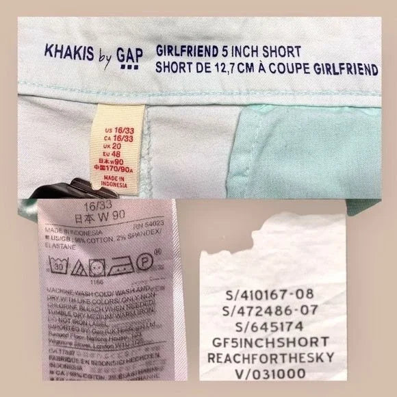 Gap Sorbet Mint Green 5 Inch Girlfriend Khakis Shorts Women’s Size 16