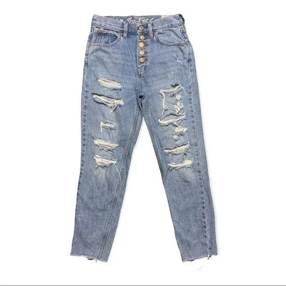 We The Free Button Fly High Rise Distressed Raw Hem Jeans Women’s Size 26