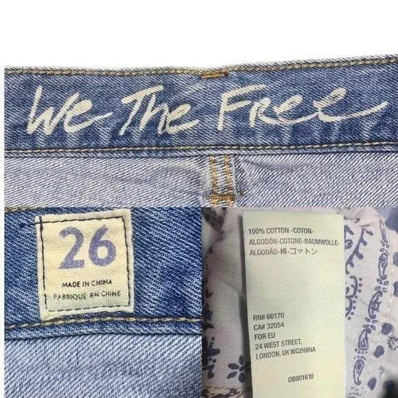 We The Free Button Fly High Rise Distressed Raw Hem Jeans Women’s Size 26