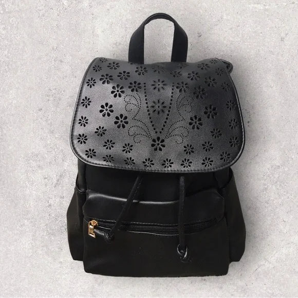 Faux Leather Black Laser Cut Backpack