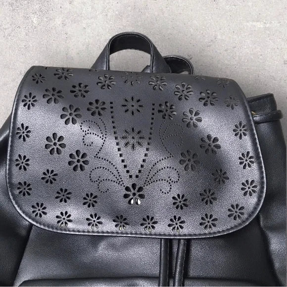 Faux Leather Black Laser Cut Backpack