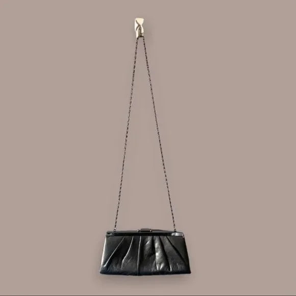 Gunne Sax Pleated Satin Silver Chain Clutch
