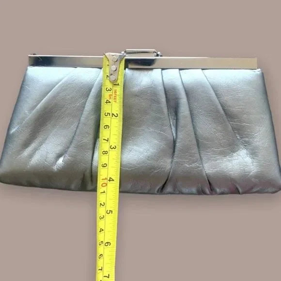 Gunne Sax Pleated Satin Silver Chain Clutch