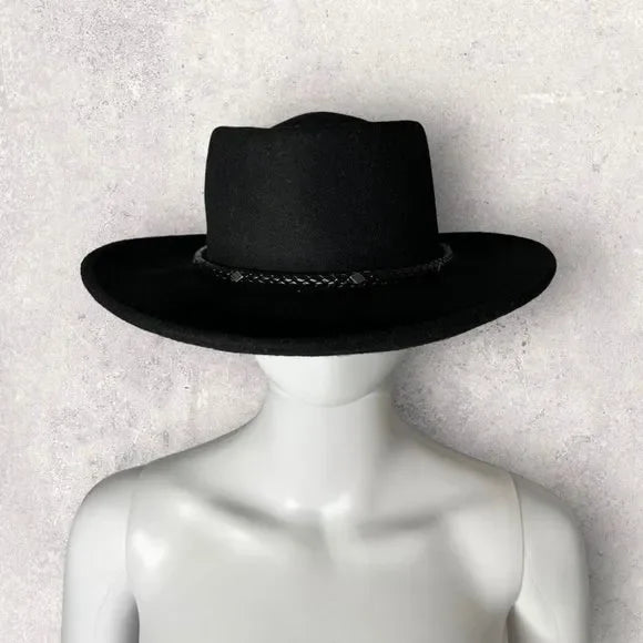 Black Rancher Style Brim Wool Hat