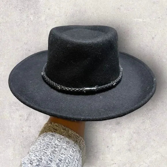 Black Rancher Style Brim Wool Hat