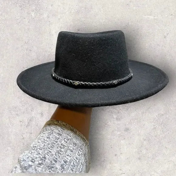 Black Rancher Style Brim Wool Hat