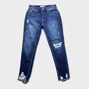 KanCan Distressed Shark Hem Boyfriend Jeans Women's Size 25