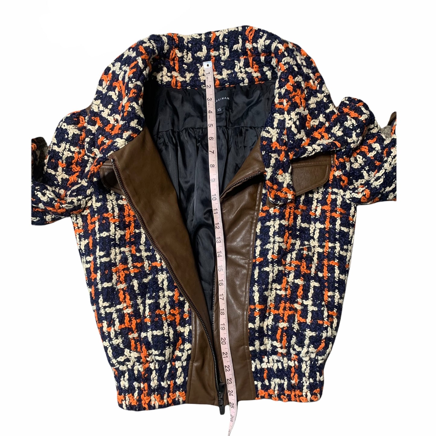 Women's Faux Leather Trim Crochet Knit Bomber Jacket