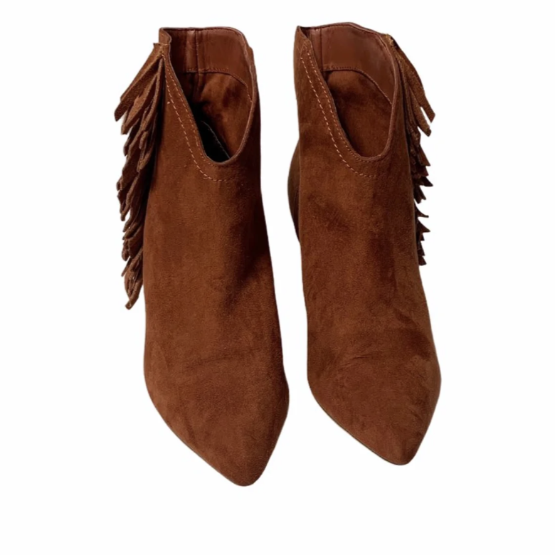 Roll Around Suede Rustic Western Fringe Ankle Boot