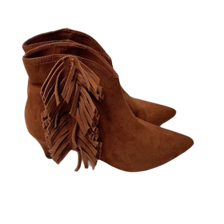 Roll Around Suede Rustic Western Fringe Ankle Boot