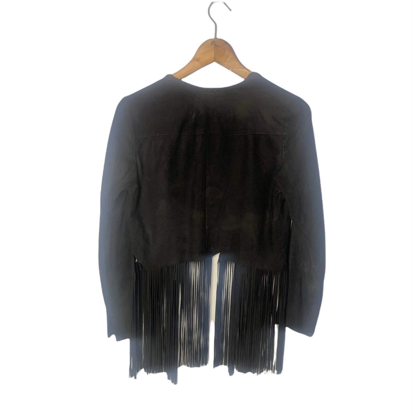 Black Fringe Goat Leather Crop Jacket