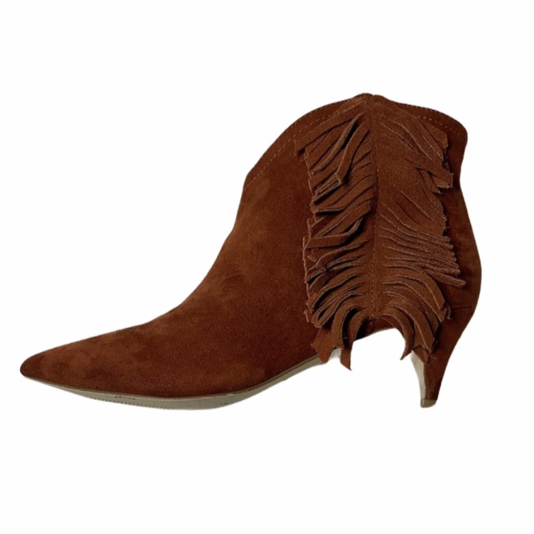 Roll Around Suede Rustic Western Fringe Ankle Boot