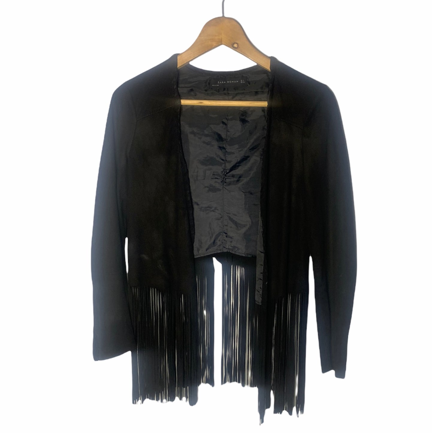 Black Fringe Goat Leather Crop Jacket