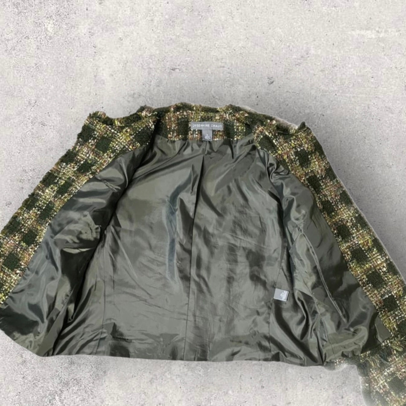 Vintage Josephine Chaus Green Metallic Tweed Blazer Women’s Size 6