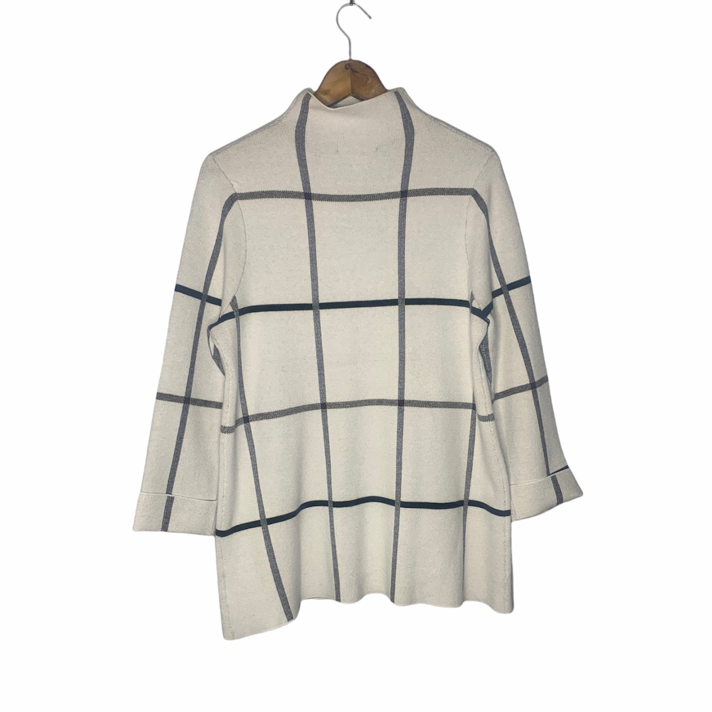 Gray & White Windowpane Print Smock Neck Sweater