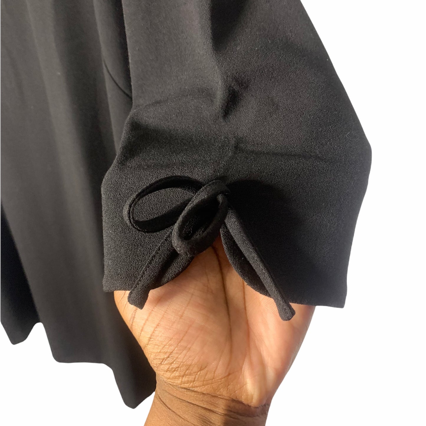 Black Moss Crepe Scalloped Neck ¾ Sleeve Shift Dress