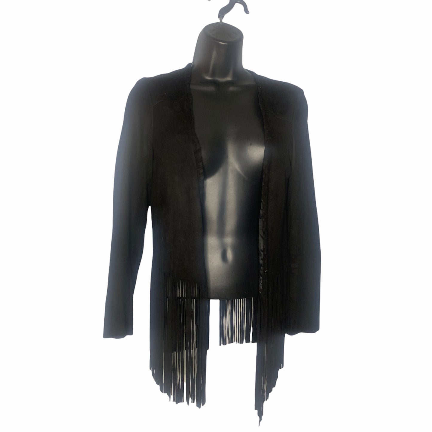 Black Fringe Goat Leather Crop Jacket
