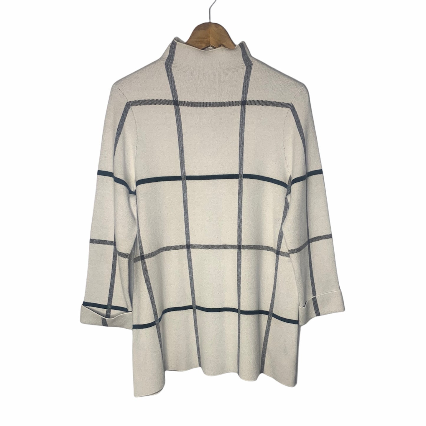 Gray & White Windowpane Print Smock Neck Sweater