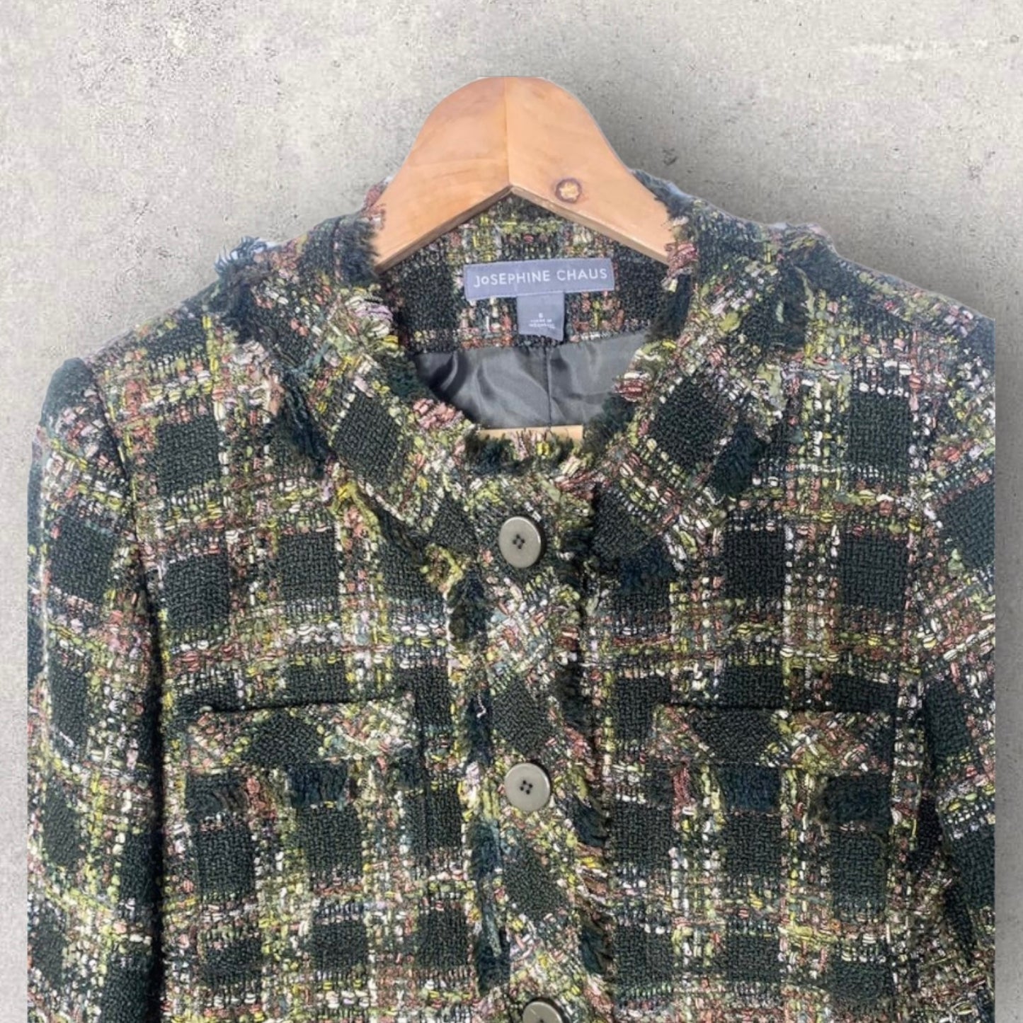 Vintage Josephine Chaus Green Metallic Tweed Blazer Women’s Size 6