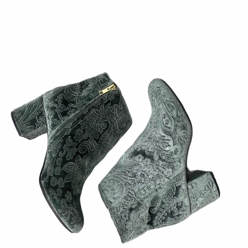 Sage Green Velvet Ankle Boots