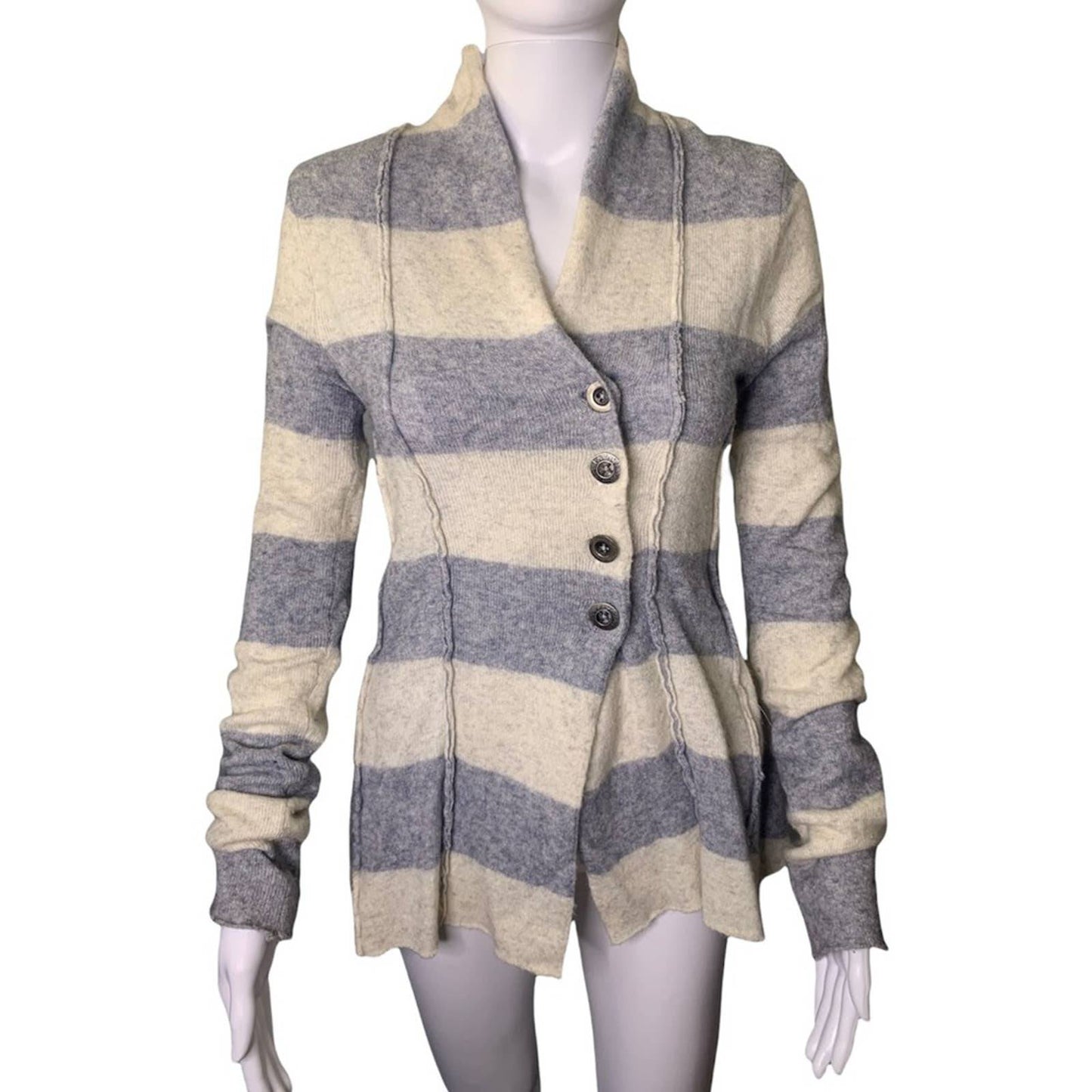 Women's Seamed Wool Blend Button Front Gray & White Cardigan Size XS