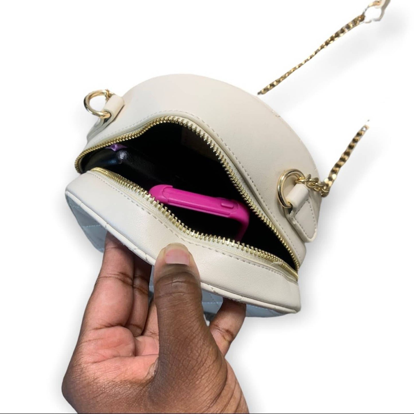 Women's Circle White Quilted Gold Chain Crossbody
