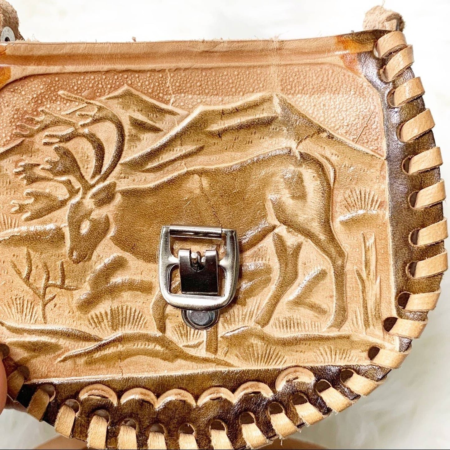 Vintage Handmade Leather Mini Nature Scene Bag
