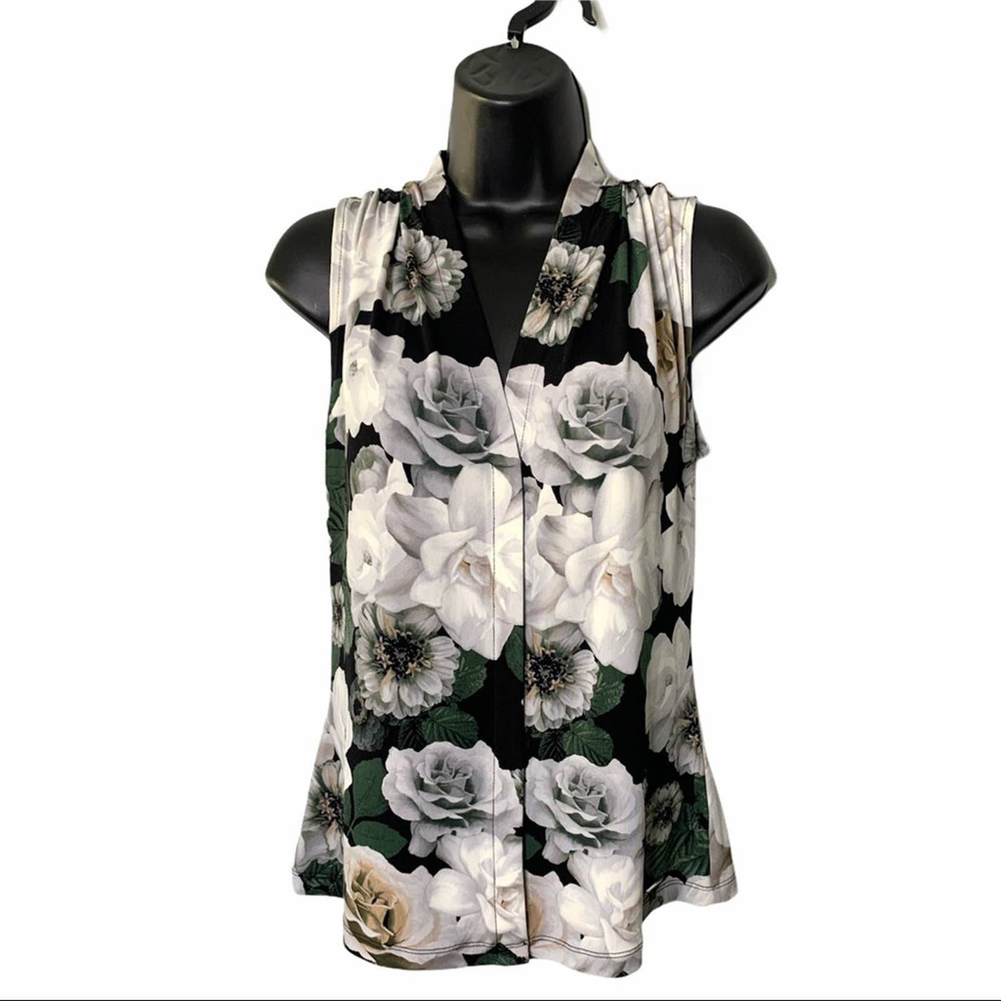 Women's White Rose Print Sleeveless Blouse Size XS