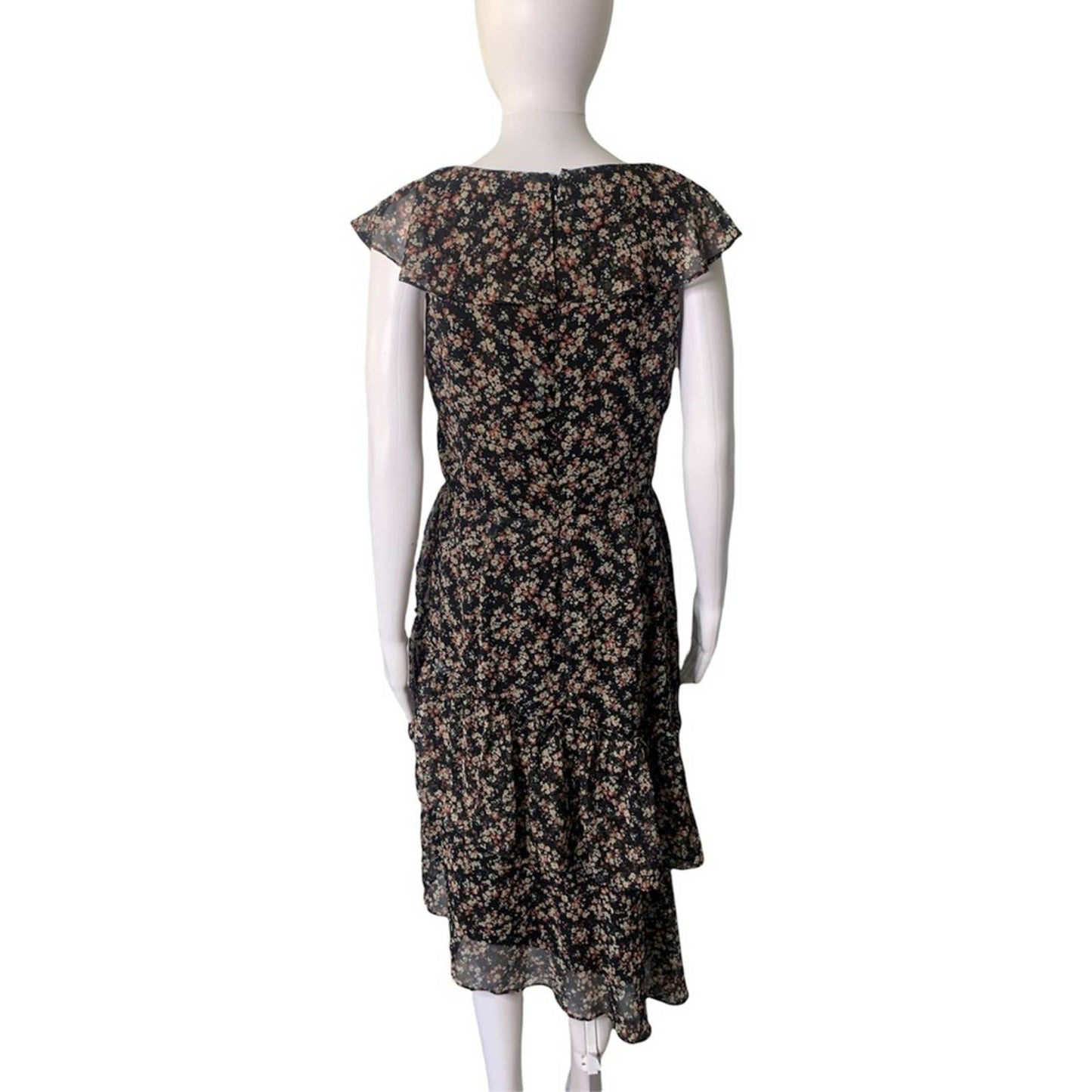Women's Floral Print Ruffle Sleeve Asymmetrical Hem Dress Size Small