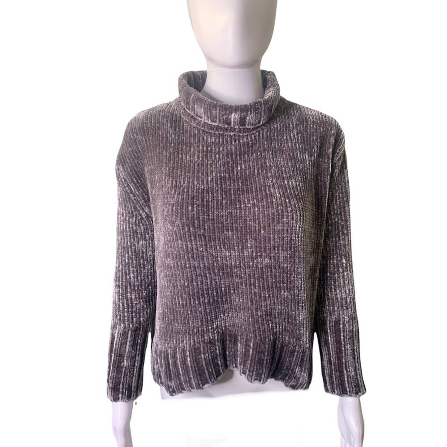 Women's Chenille Gray Turtleneck Sweater Size XS
