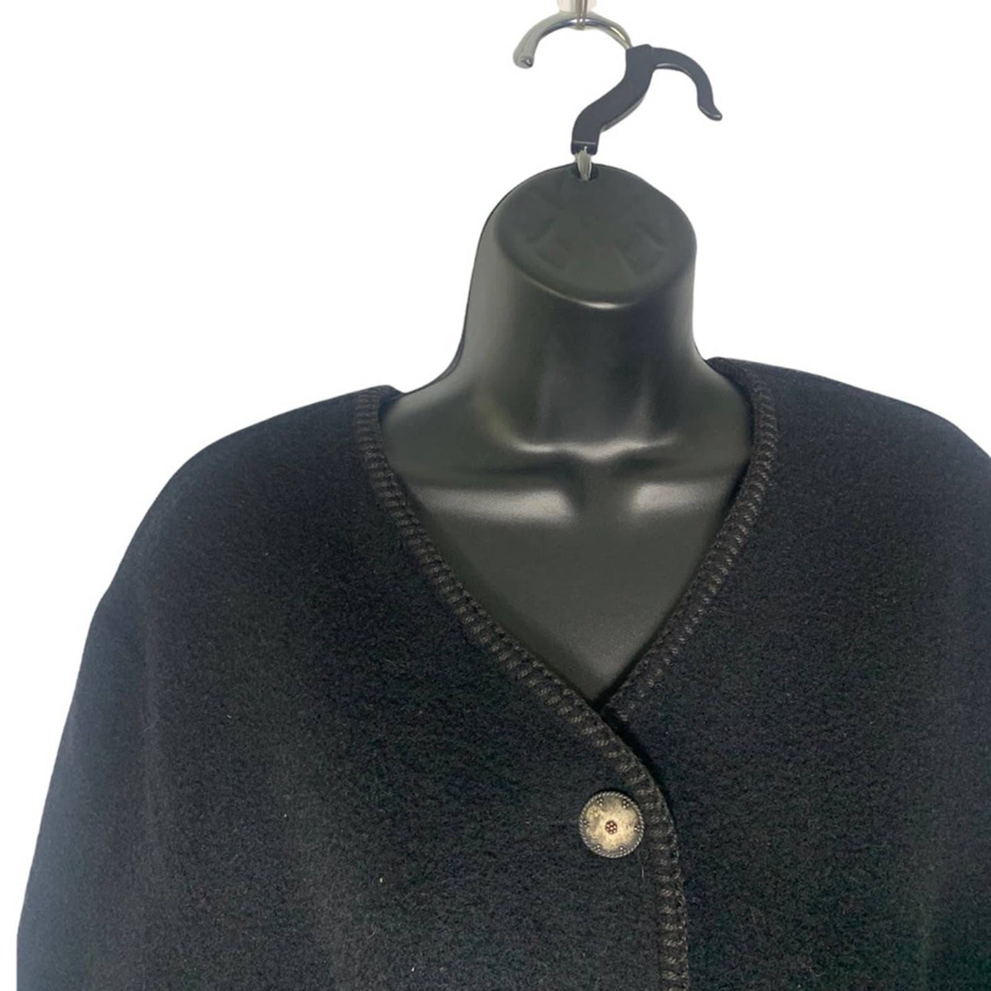 Vintage Button Front Fringe Black Wool Blend Cardigan