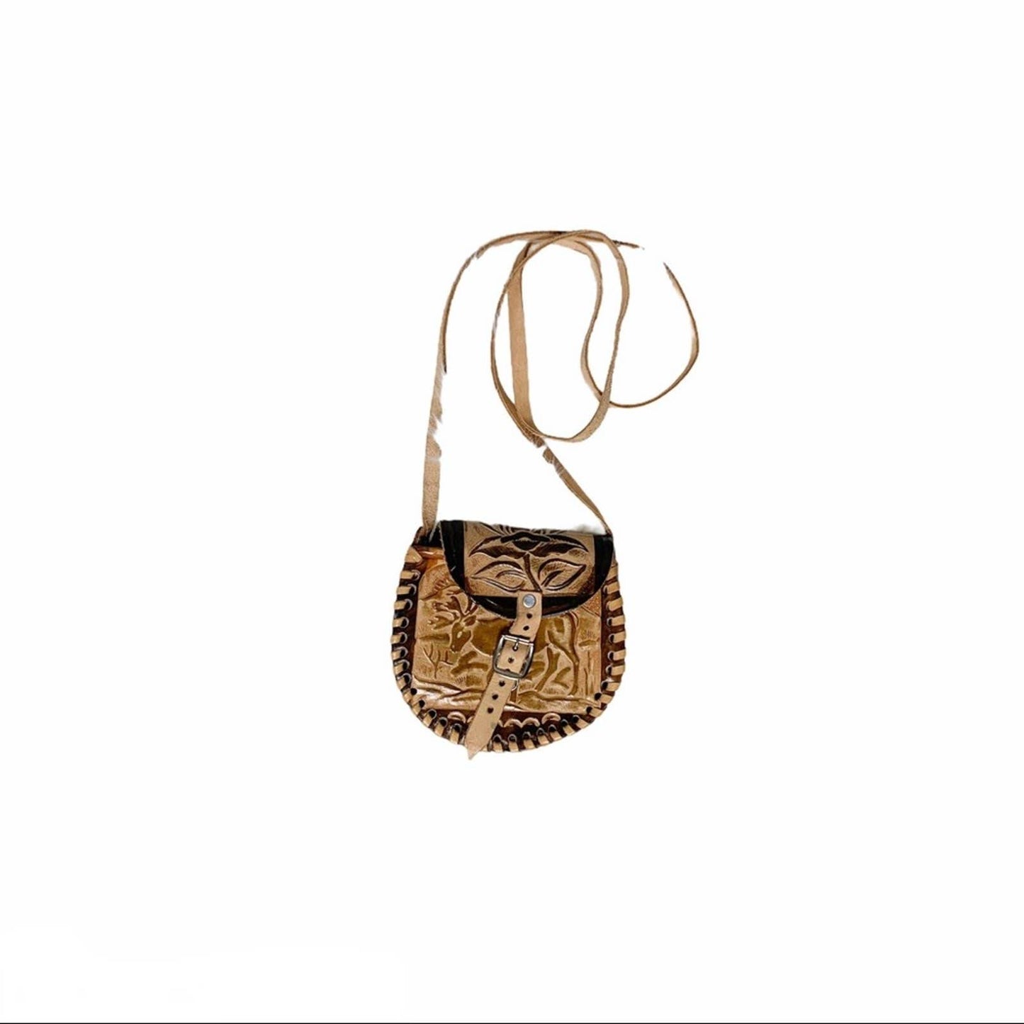 Vintage Handmade Leather Mini Nature Scene Bag