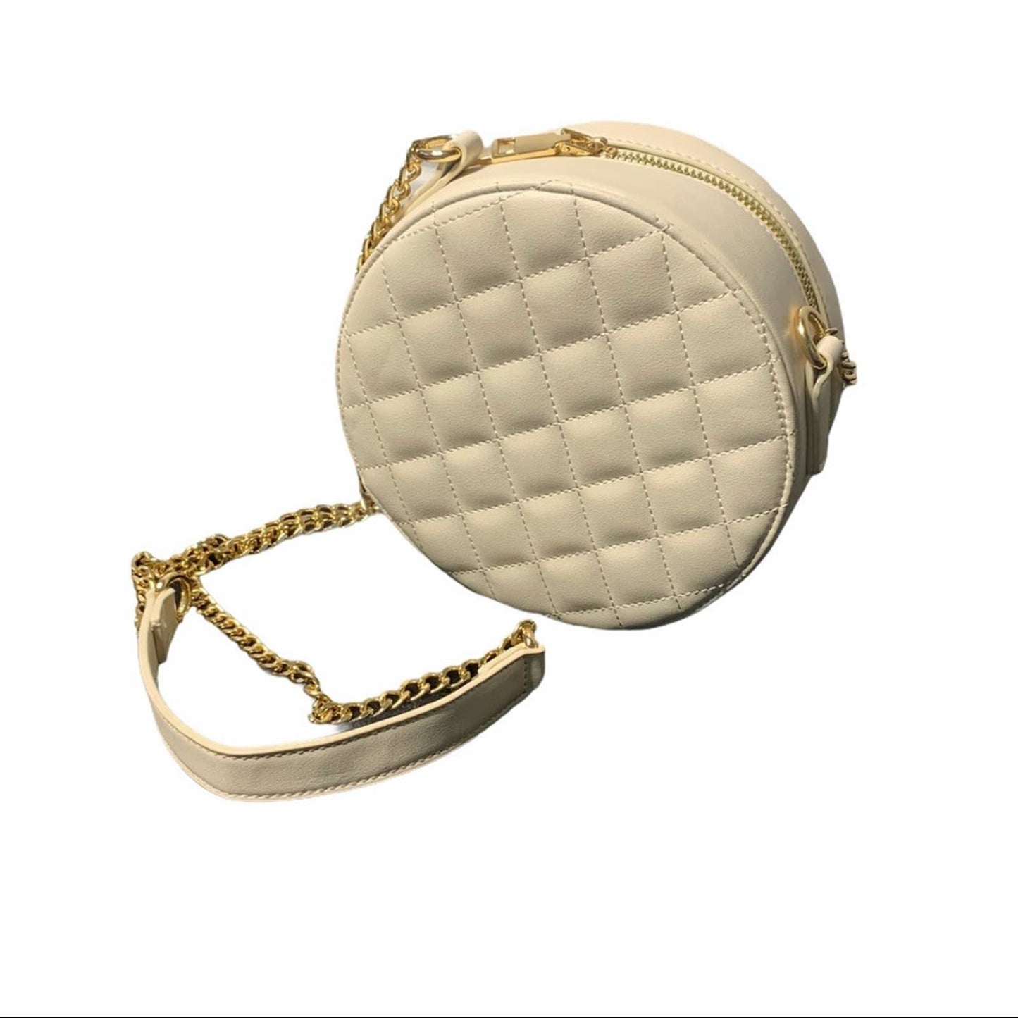 Women's Circle White Quilted Gold Chain Crossbody