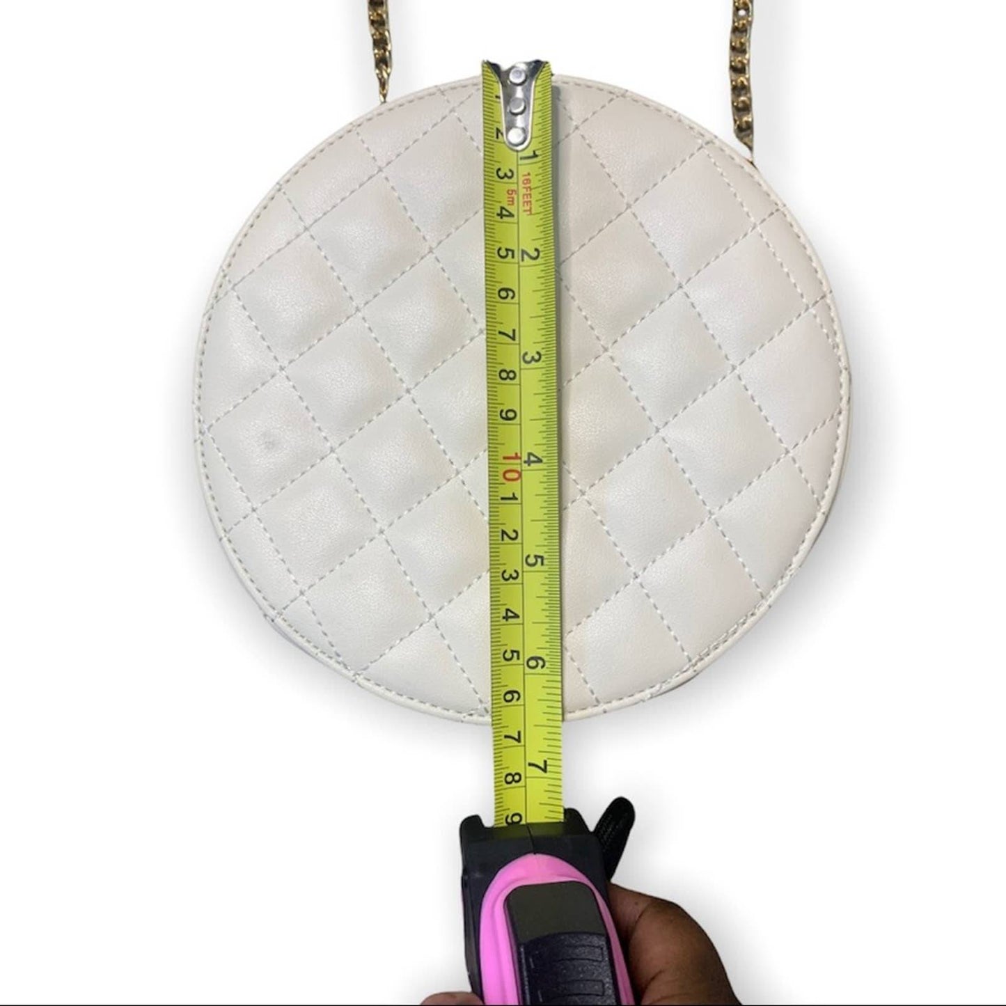 Women's Circle White Quilted Gold Chain Crossbody