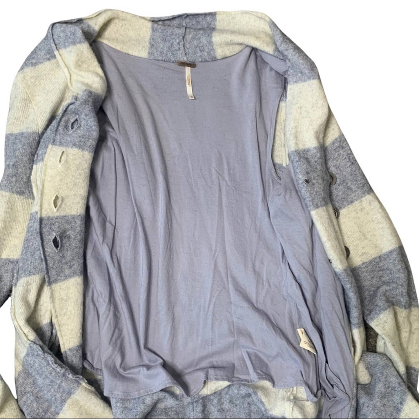 Women's Seamed Wool Blend Button Front Gray & White Cardigan Size XS