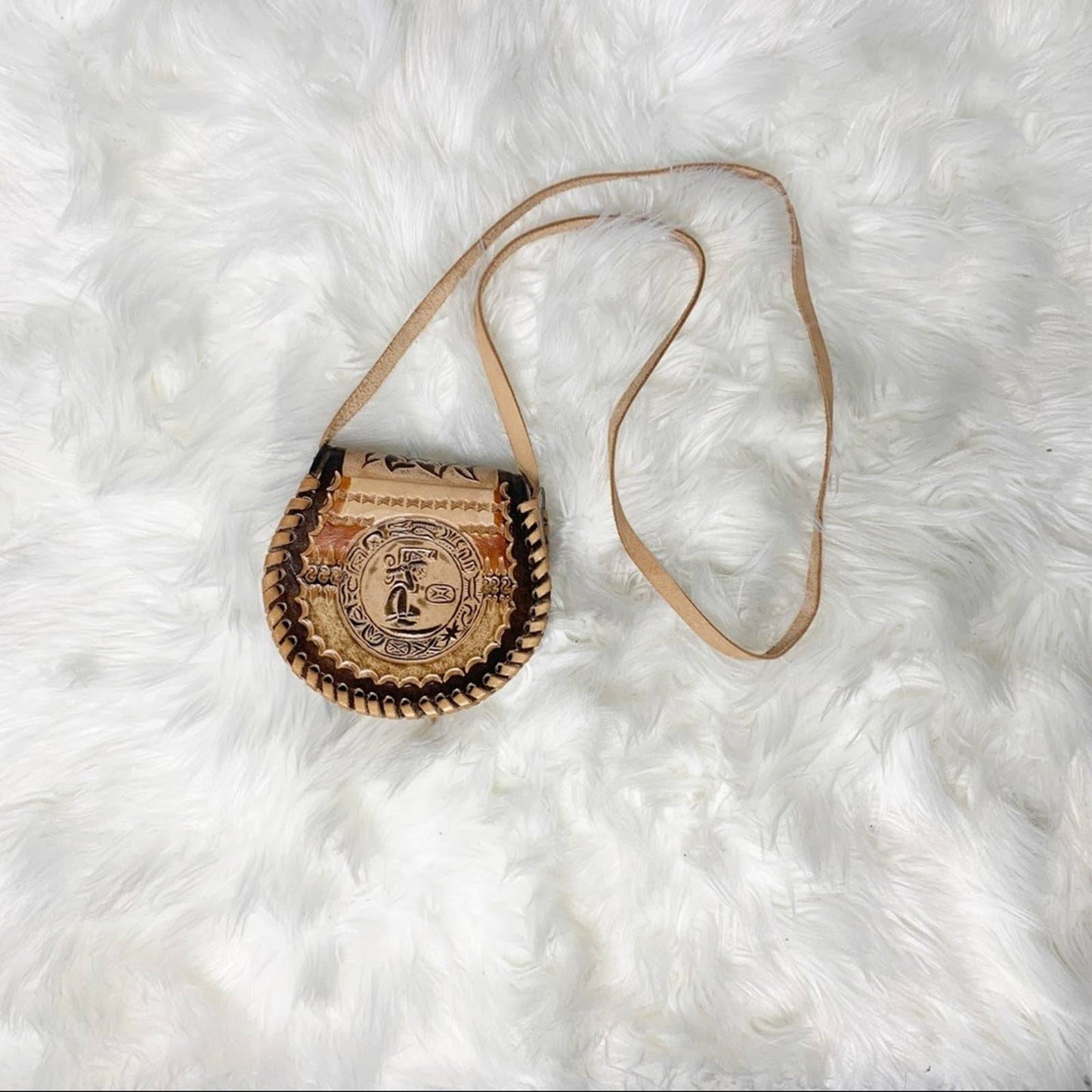 Vintage Handmade Leather Mini Nature Scene Bag