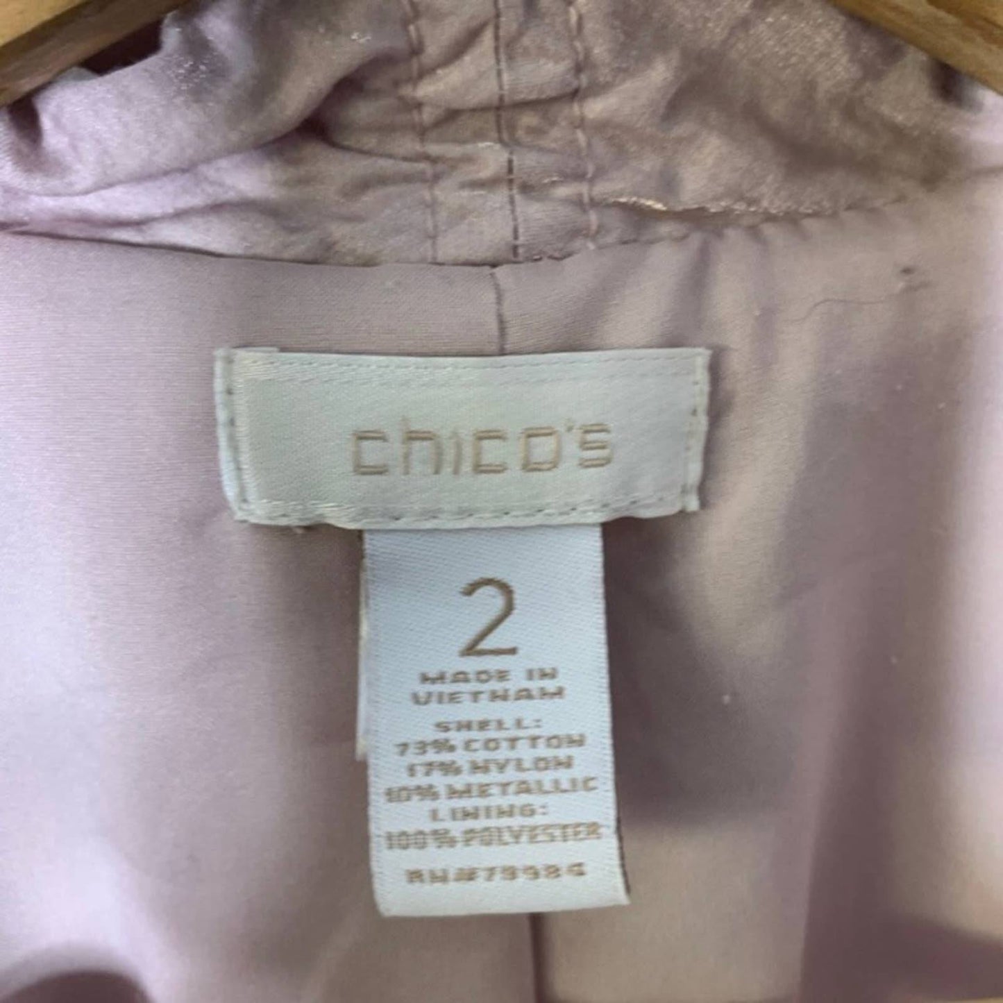 Chico’s Metallic Cringle Women’s Blush Pink Jacket Size Large