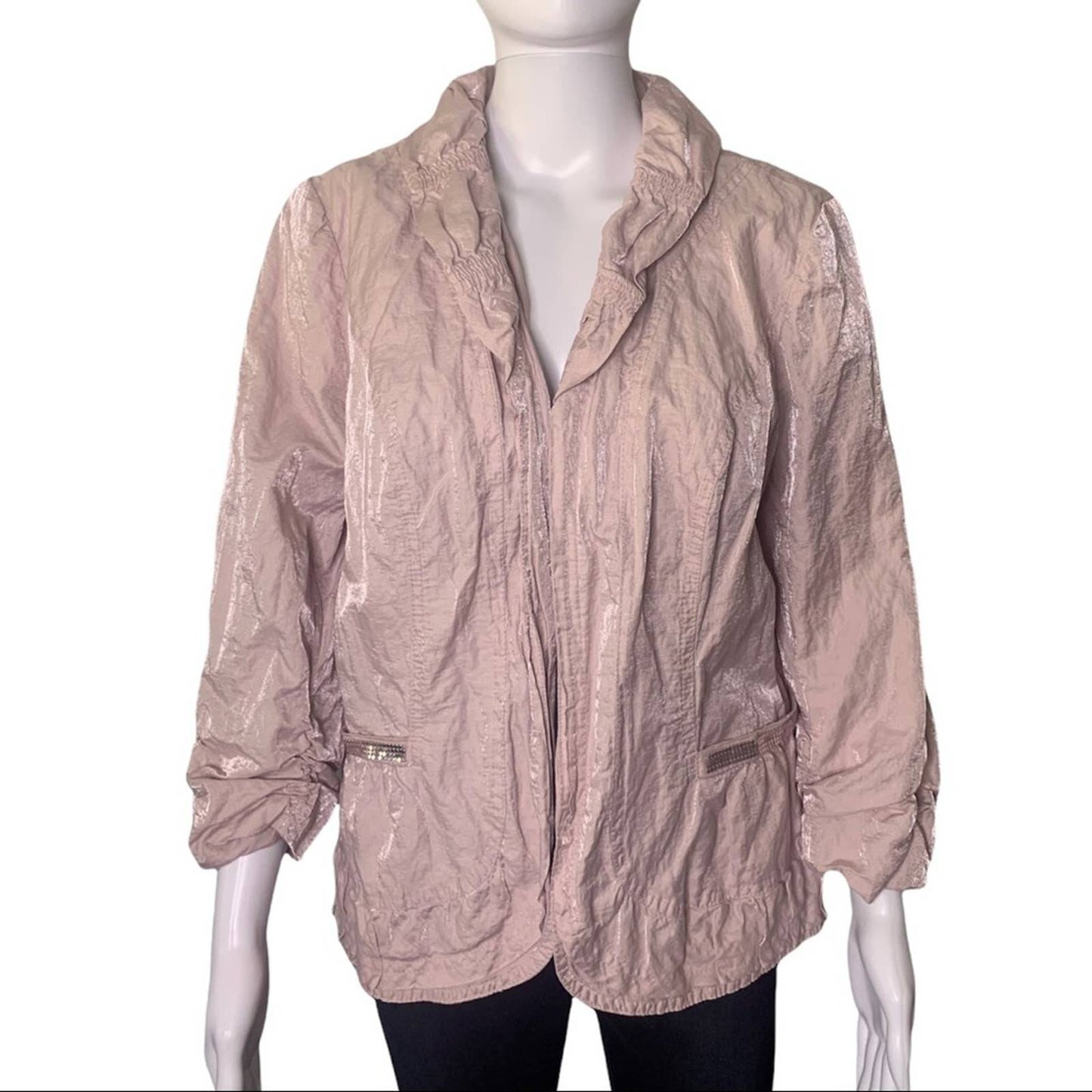 Chico’s Metallic Cringle Women’s Blush Pink Jacket Size Large