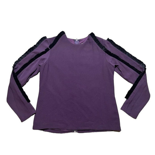 Elenore Blouse Women's Small Vintage 90s Ruffle Trim Raglan Purple Elegant Top