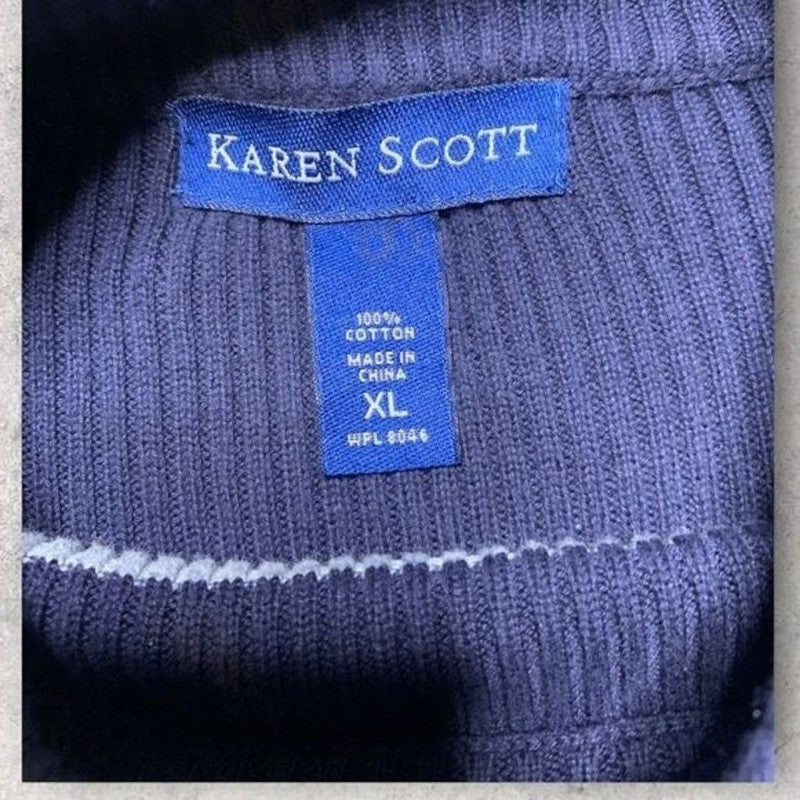 Karen Scott Sweater Womens XL Ribbed Mock Neck Retro Cozy Grannycore Striped Top
