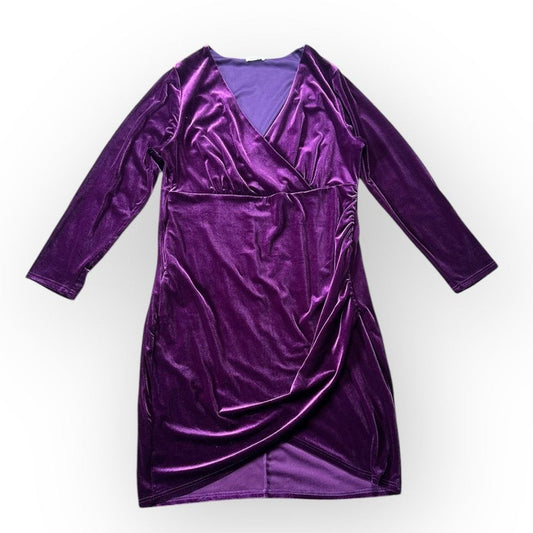 Pinup Fashion Velvet Dress Womens 20 Purple V Neck Pullover Party Dress