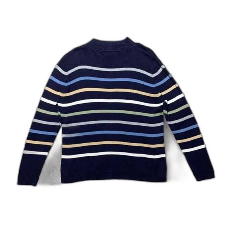 Karen Scott Sweater Womens XL Ribbed Mock Neck Retro Cozy Grannycore Striped Top