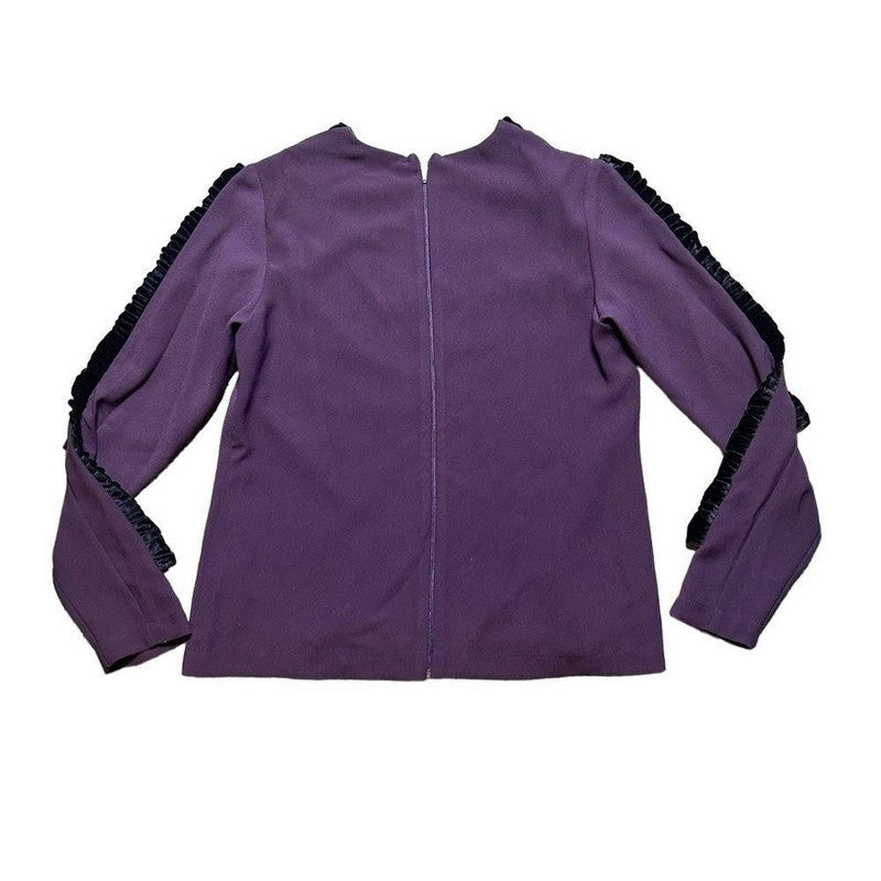 Elenore Blouse Women's Small Vintage 90s Ruffle Trim Raglan Purple Elegant Top