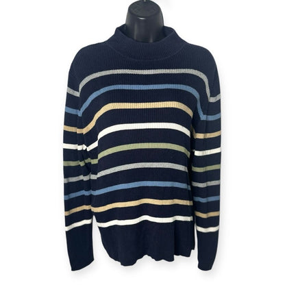 Karen Scott Sweater Womens XL Ribbed Mock Neck Retro Cozy Grannycore Striped Top